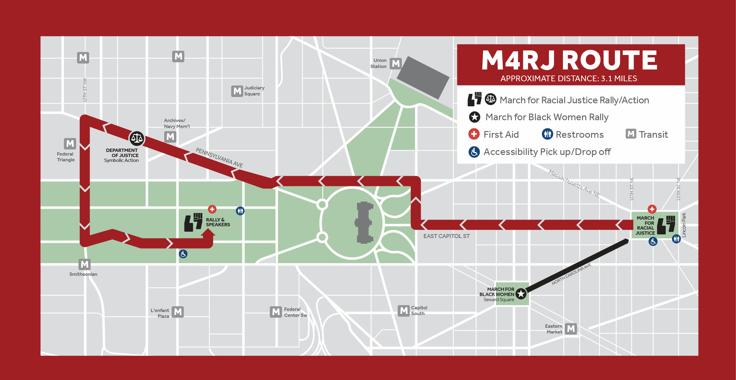 A graphic map of the march route from Lincoln Park to the Mall